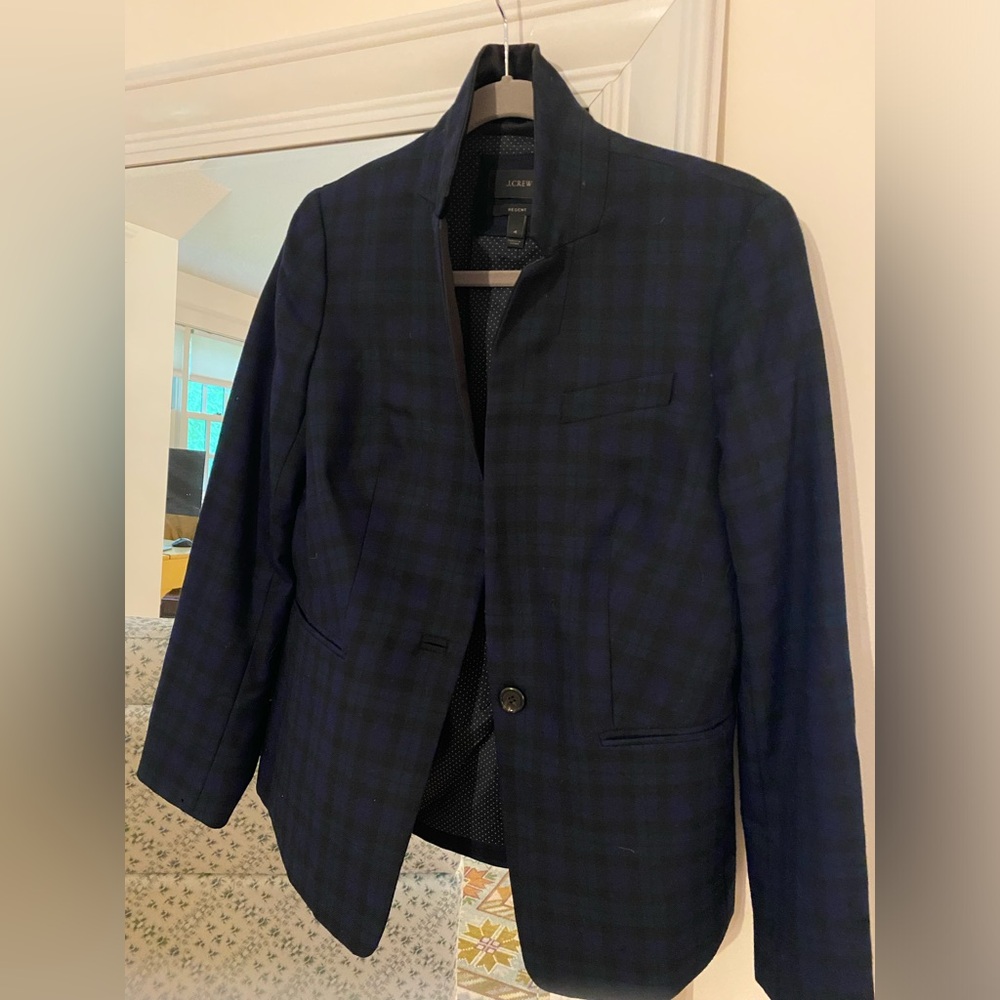 J. Crew Navy Tartan Regent Blazer in Wool Flannel